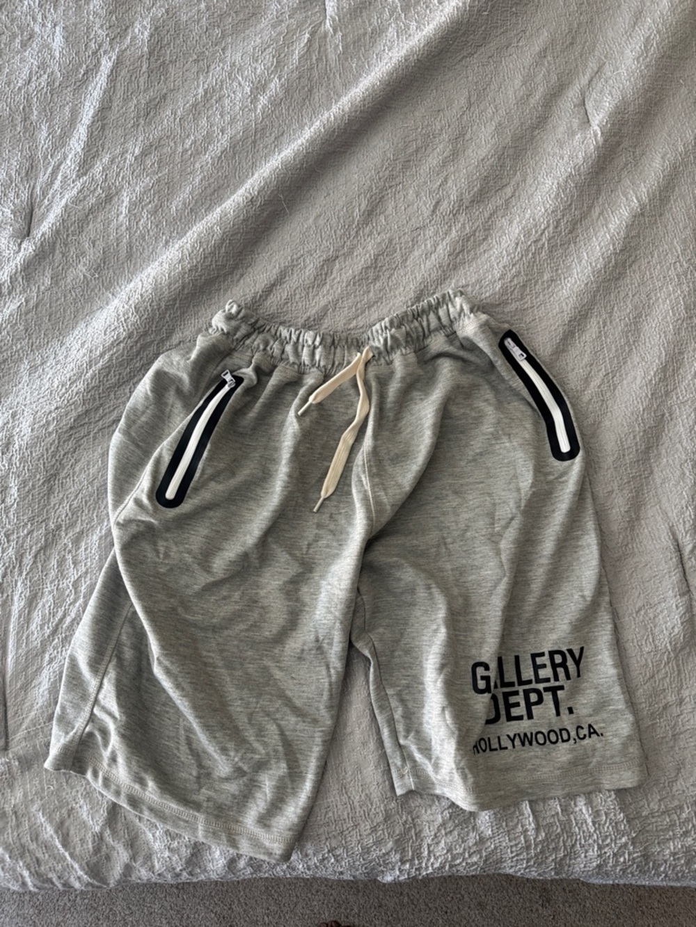 Gallery Dept Light Gray Athletic Drawstring Shorts with Black Trim